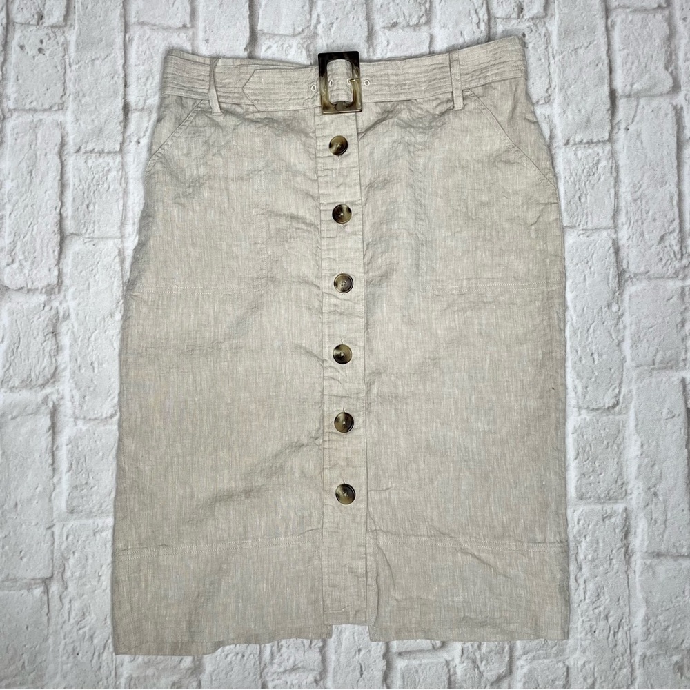 Isaac Mizrahi for Target 100% Linen Straight Skirt Women’s 14 Beige Button Belt